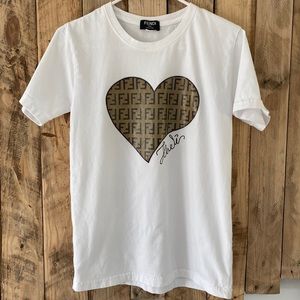 Fendi Heart White T-Shirt Women’s Size Medium